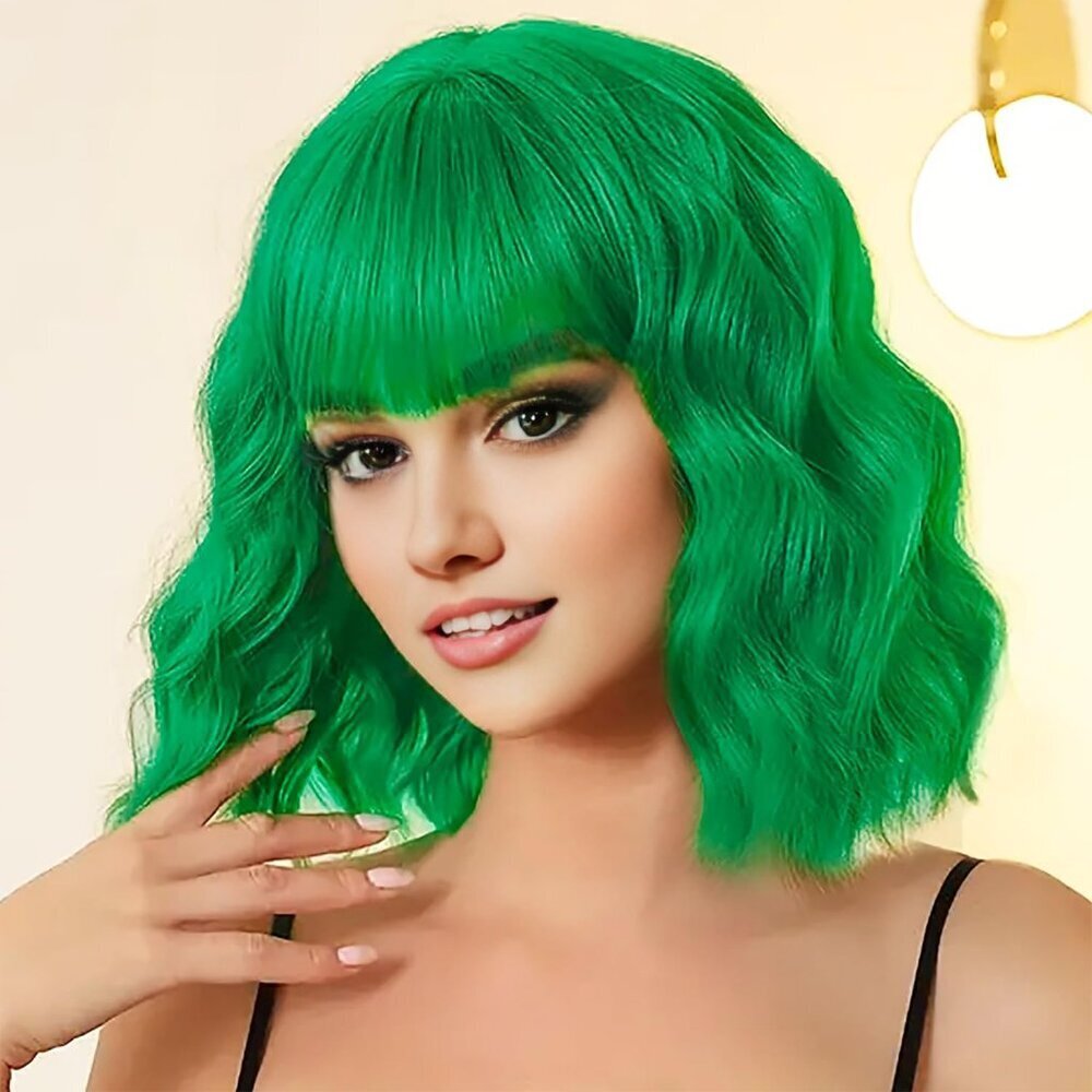 Women's 43 Short Wavy Hair Pastel Bob Shoulder Length Synthetic Hair Wigs